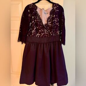 Eliza J Lace & Faille Dress Plum Color Sz 14 (Fits more like a 12)